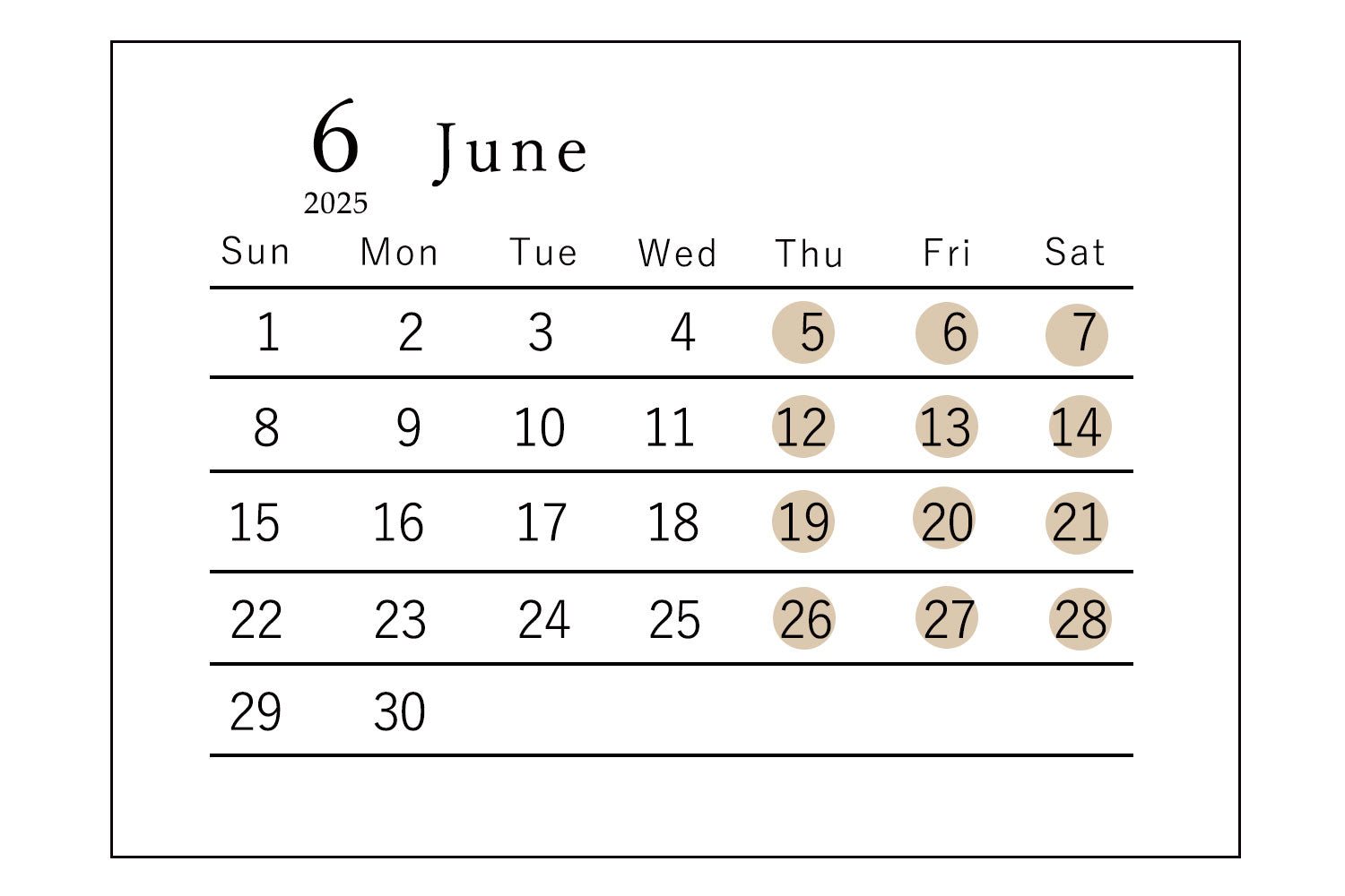 2025年6月営業日のお知らせ