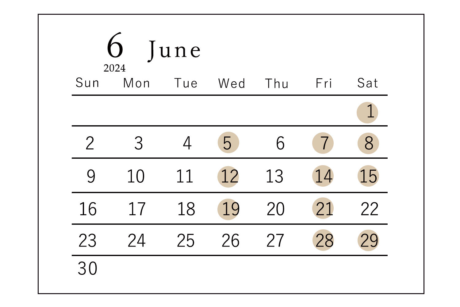 2024年6月営業日のお知らせ